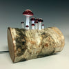 Sage Studios Glass Mushroom on Birch Log Night Light Lamp Mushroom Line Functional Art Glass Lighting
