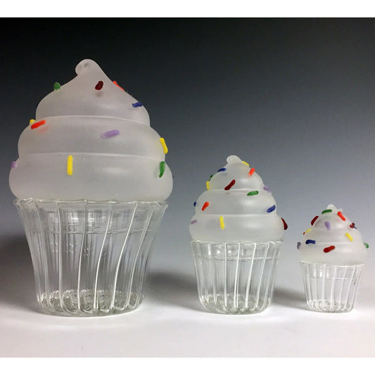 Sage Studios Glass Trio of Cupcakes Jars Sweets Line Functional Art Glass Covered Vessels