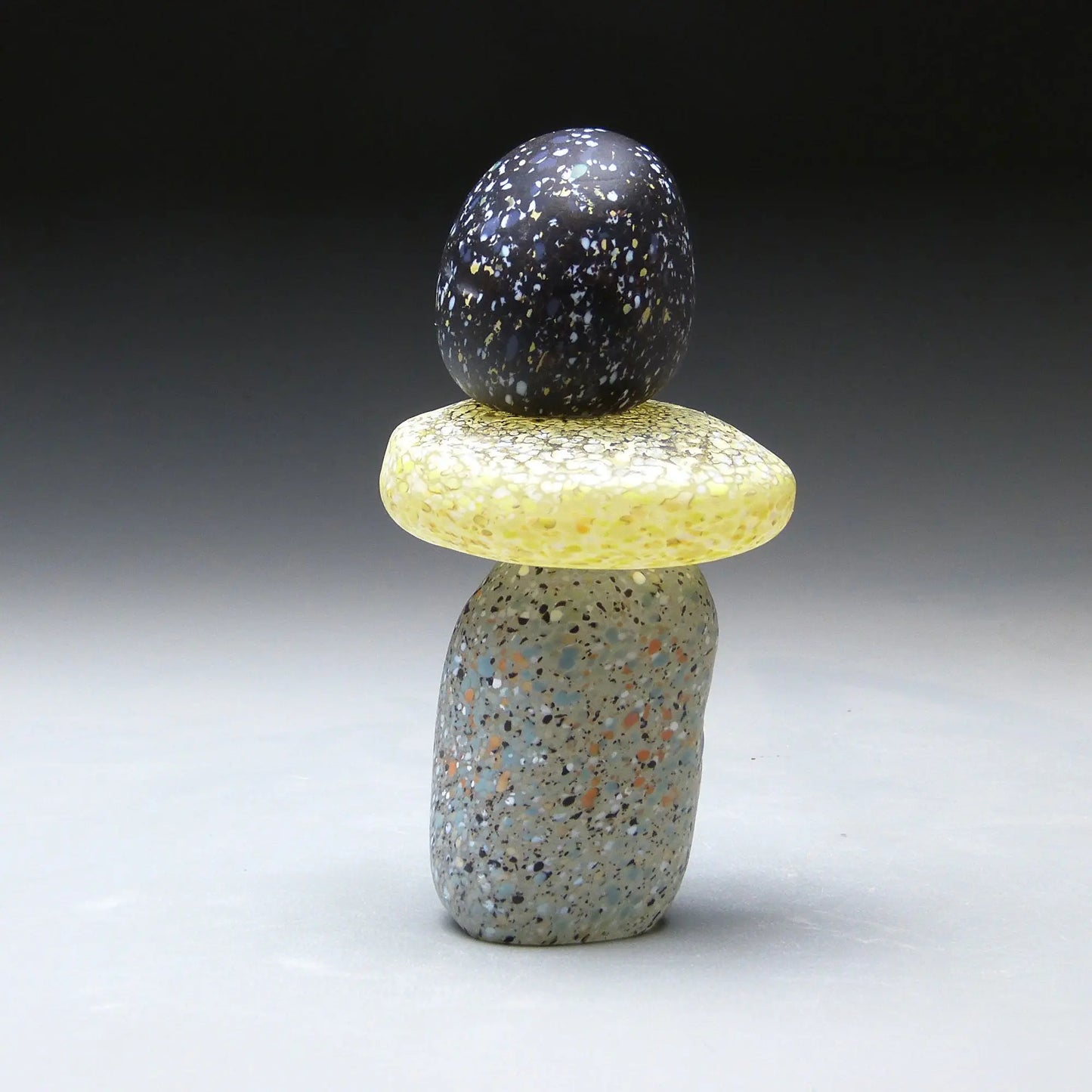 Short Cairn in Black Tan and Grey Handblown Glass Sculpture by Thomas Spake Studios Artisan Handblown Art Glass Sculptures