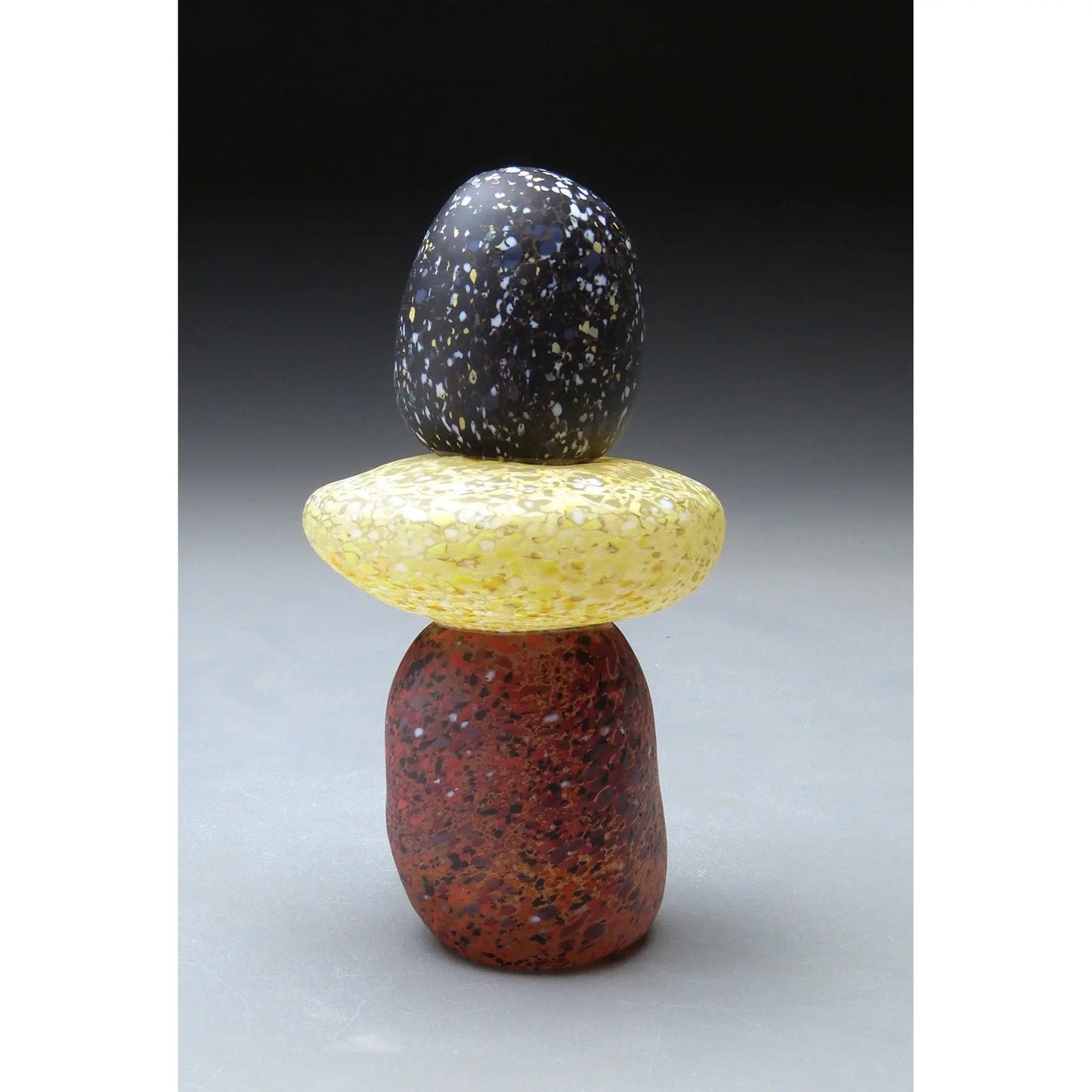 Short Cairn in Black Tan and Red Handblown Glass Sculpture by Thomas Spake Studios Artisan Handblown Art Glass Sculptures