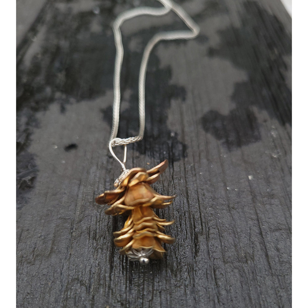 Silver Garden Designs Brass Pine Cone Pendant Necklace Designer