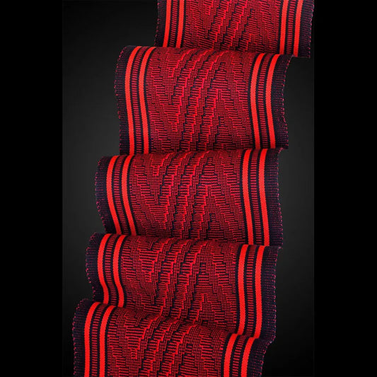 Deep V Scarf in Passion and Paprika by Sosumi Weaving Pamela Whitlock Handwoven Bamboo Scarves
