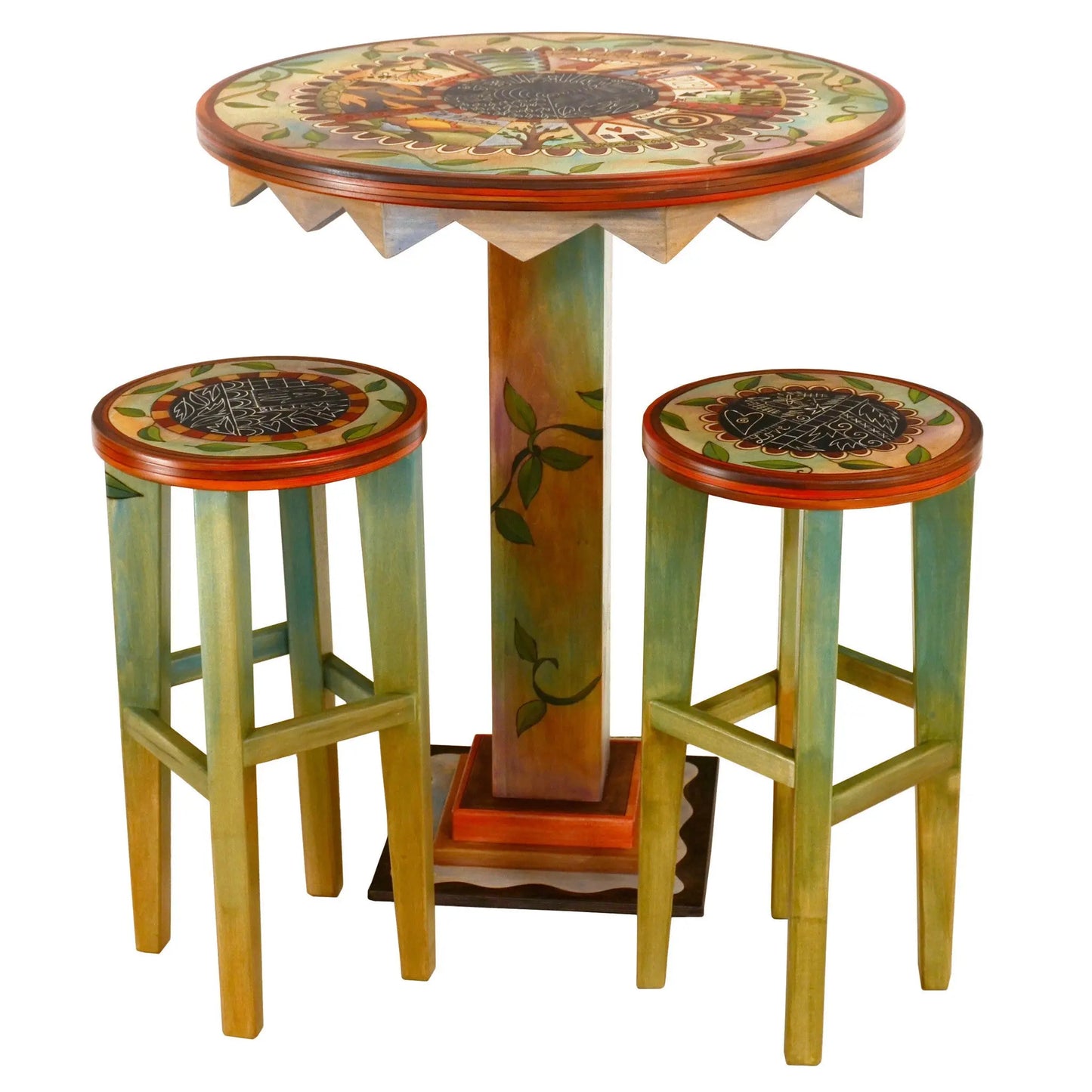 Sticks Bar Height Stool with Round Wooden Seat STL077-D74607, Artistic Artisan Designer Seating and Chairs