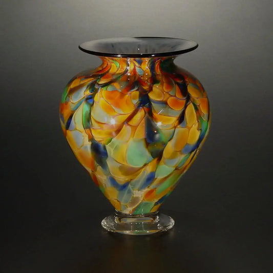 The Glass Forge Squat Vase Shown In ET Rainbow DD Color Ways