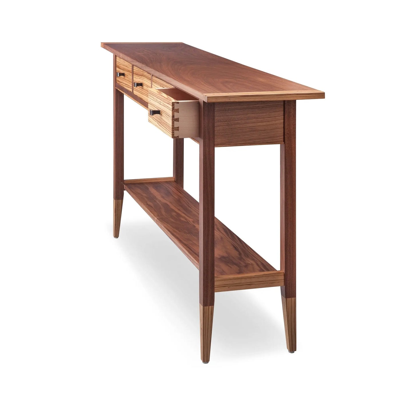 Thomas William Furniture Tom Dumke Solid Walnut and Zebrawood Four Drawer Sofa Hall Table 02c Classic Shaker Style Furniture