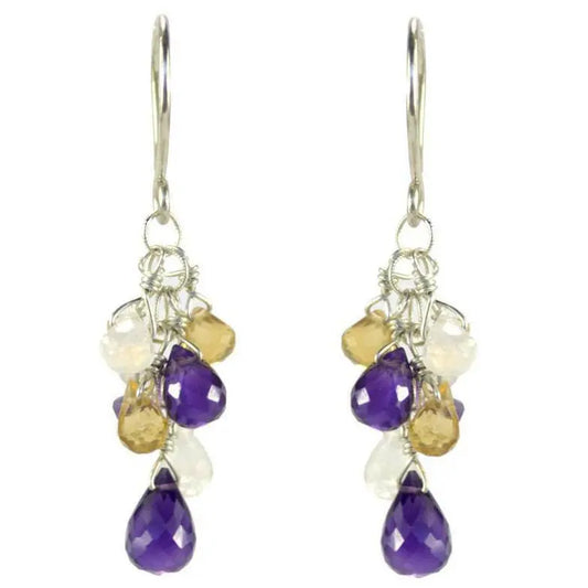 Vannucci Design by Justine Amethyst Moonstone and Citrine Gemfall Earrings EO054