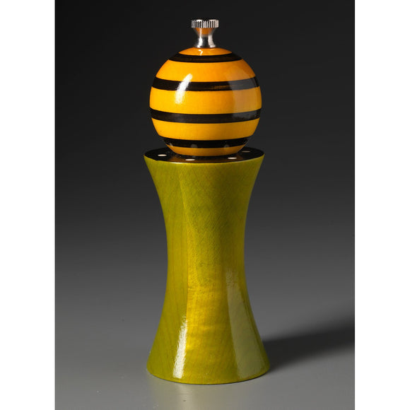 Alpha in Green, Yellow, and Black Wooden Salt and Pepper Mill Grinder Shaker by Robert Wilhelm of Raw Design