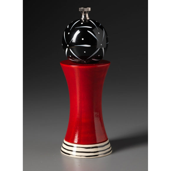 Alpha in Red, Black, and White Wooden Salt and Pepper Mill Grinder Shaker by Robert Wilhelm of Raw Design