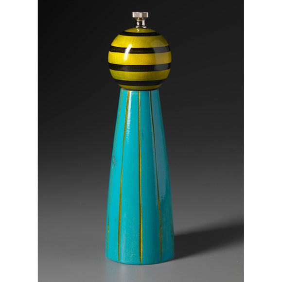 Grooved in Turquoise, Lime, and Black Wooden Salt and Pepper Mill Grinder Shaker by Robert Wilhelm of Raw Design