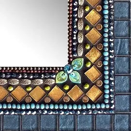 Mosaic Square or Rectangular Mirror in French Denim by Zetamari, Angie Heinrich Detail