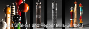 Hand Painted Sculptural Salt Shakers and Pepper Mills-Grinders by Robert Wilhelm of Raw Designs