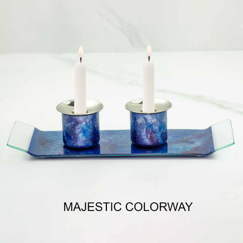 Amalia Flaisher Shabbat Lucerna Candlestick Set with Tray MJ Artistic Artisan Designer Judaica