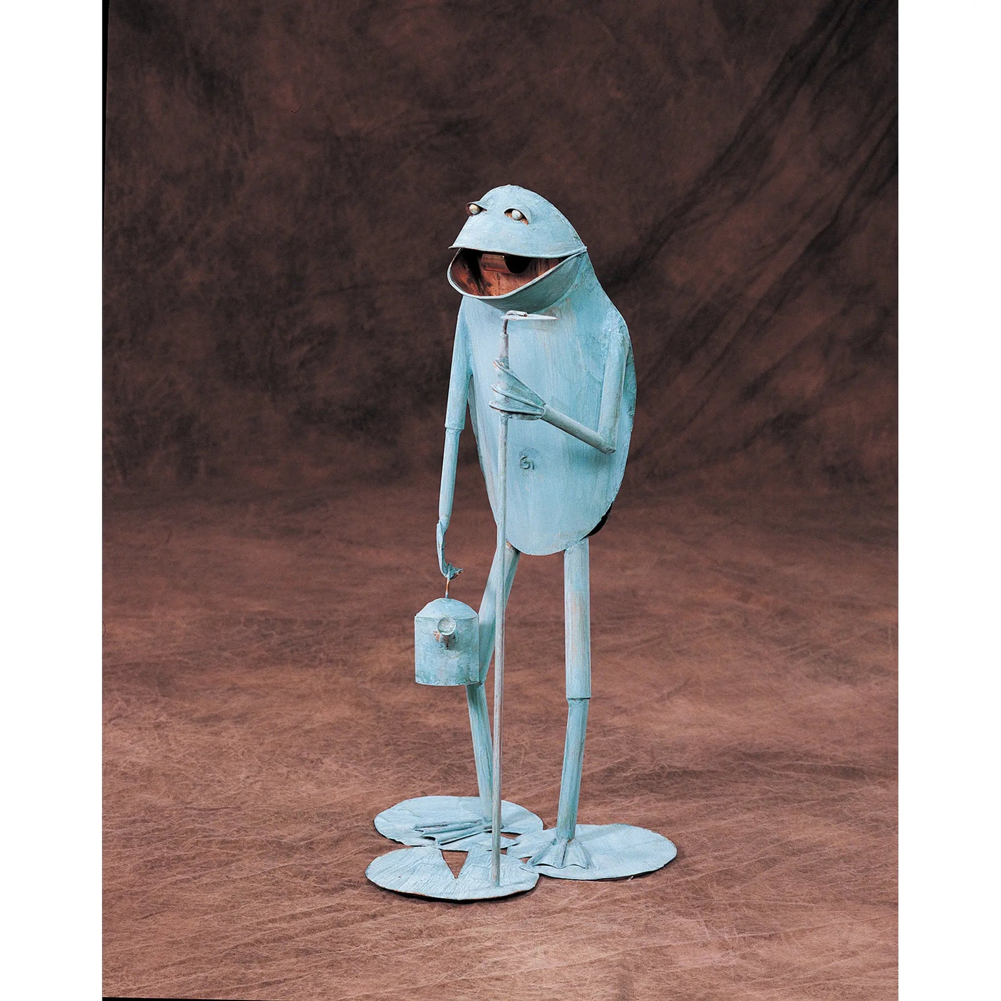 Andy Brinkley Copper Verdigris Gardener Frog with Hoe and Watering Can Outdoor Sculpture 413 30"H Artistic Artisan Crafted Copper Outdoor Sculptures