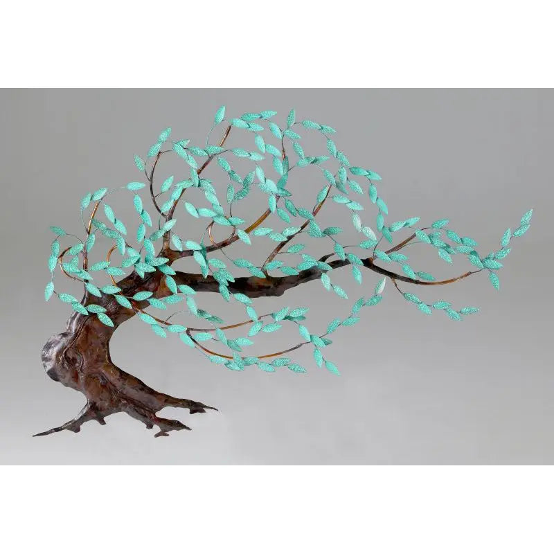 Andy Brinkley Copper and Copper Verdigris Windswept Willow Tree 255W 30"H x 43"W  Artistic Artisan Crafted Copper Wall Sculptures