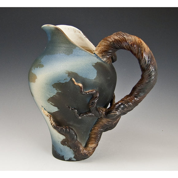Cypress Branch Pitcher by Bonnie Belt Ceramics Hand-Thrown Hand-Built Stoneware Artistic Artisan Designer Pottery Pitchers