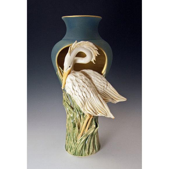 Cut Out Heron Pedestal Vase by Bonnie Belt Ceramics Hand-Thrown Hand-Built Stoneware Artistic Artisan Designer Pottery Vases
