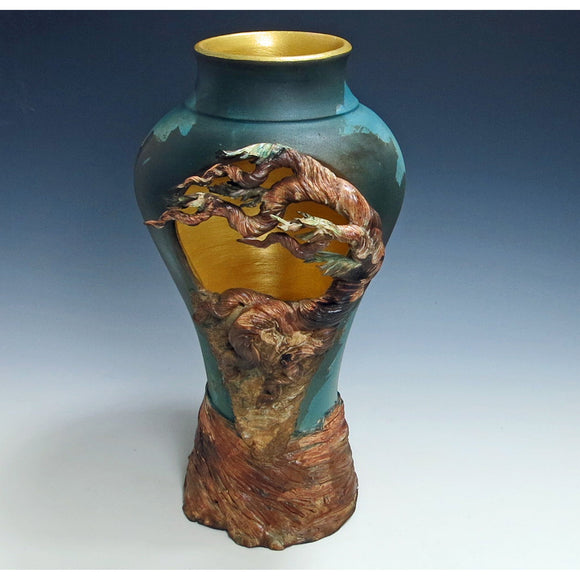 Cutout Cypress Pedestal Vase by Bonnie Belt Ceramics Hand-Thrown Hand-Built Stoneware Artistic Artisan Designer Pottery