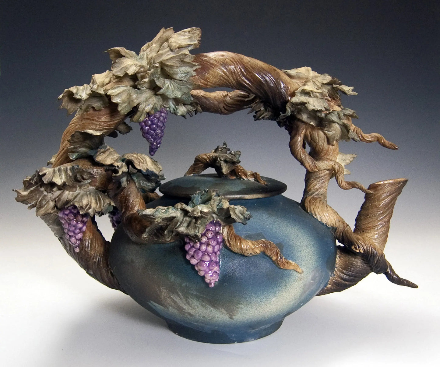 Grapevine Teapot in Blue by Bonnie Belt Ceramics Hand-Thrown Hand-Built Stoneware Artistic Artisan Designer Pottery Teapots