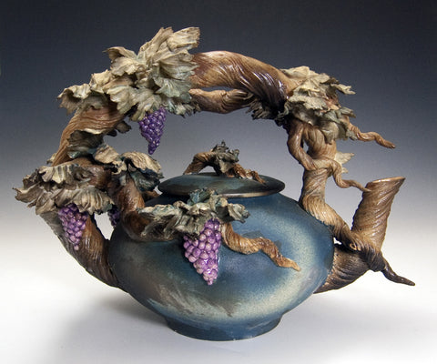 Grapevine Teapot in Blue by Bonnie Belt Ceramics Hand-Thrown Hand-Built Stoneware Artistic Artisan Designer Pottery Teapots