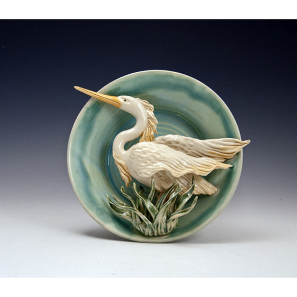 Heron Wall Plate by Bonnie Belt Ceramics Hand-Thrown Hand-Built Stoneware Artistic Artisan Designer Pottery Plates