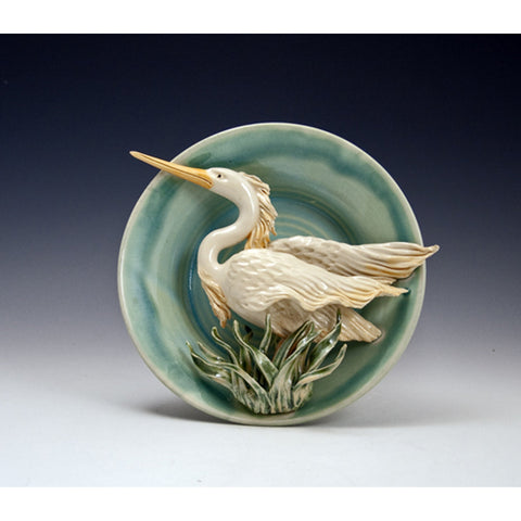 Heron Wall Plate by Bonnie Belt Ceramics Hand-Thrown Hand-Built Stoneware Artistic Artisan Designer Pottery Plates