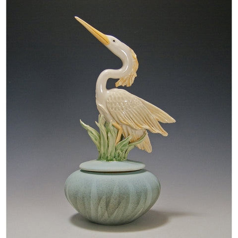 Heron Covered Matte Finished Jar by Bonnie Belt Ceramics Hand-Thrown Hand-Built Stoneware Artistic Artisan Designer Pottery Jars