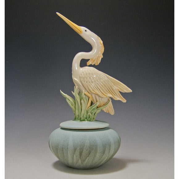 Heron Covered Matte Finished Jar by Bonnie Belt Ceramics Hand-Thrown Hand-Built Stoneware Artistic Artisan Designer Pottery Jars