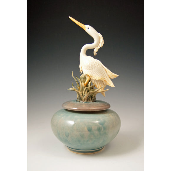 Heron Covered Glazed Jar by Bonnie Belt Ceramics Hand-Thrown Hand-Built Stoneware