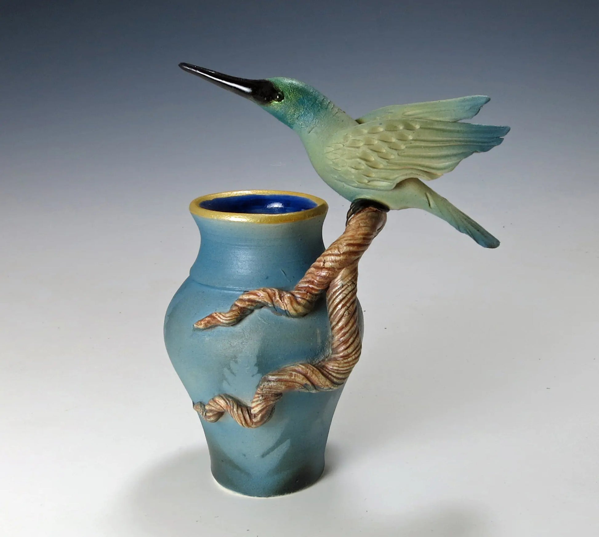 Hummingbird Vase by Bonnie Belt Ceramics Hand-Thrown Hand-Built Stoneware Artistic Artisan Designer Pottery Vases