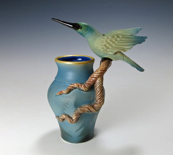 Hummingbird Vase by Bonnie Belt Ceramics Hand-Thrown Hand-Built Stoneware Artistic Artisan Designer Pottery Vases