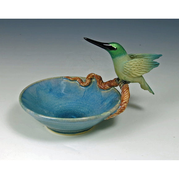 Hummingbird on a Branch Bowl by Bonnie Belt Ceramics Hand-Thrown Hand-Built StonewareArtistic Artisan Desgigner Pottery Bowls