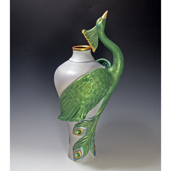 Peacock Vase by Bonnie Belt Ceramics Hand-Thrown Hand-Built Stoneware