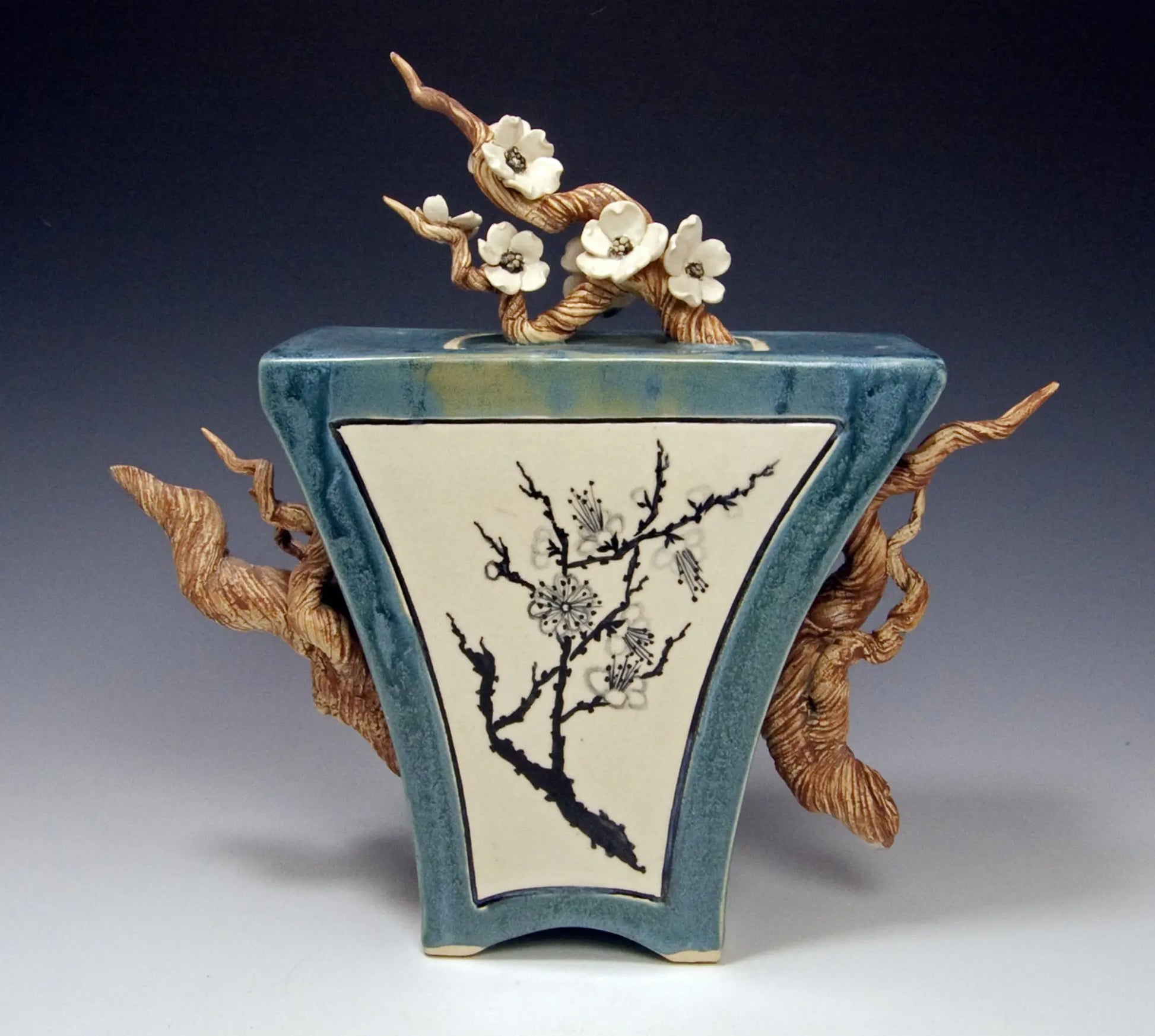 Plum Blossom Box Teapot by Bonnie Belt Ceramics Hand-Thrown Hand-Built Stoneware Artistic Artisan Designer Pottery Teapots