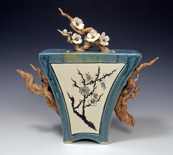 Plum Blossom Box Teapot by Bonnie Belt Ceramics Hand-Thrown Hand-Built Stoneware Artistic Artisan Designer Pottery Teapots