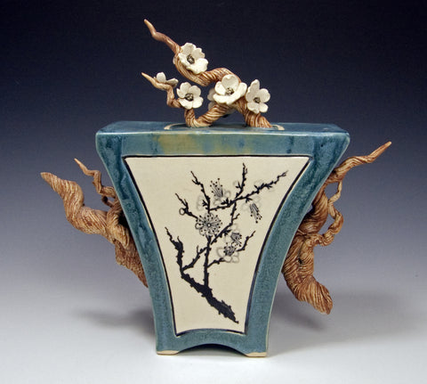 Plum Blossom Box Teapot by Bonnie Belt Ceramics Hand-Thrown Hand-Built Stoneware Artistic Artisan Designer Pottery Teapots