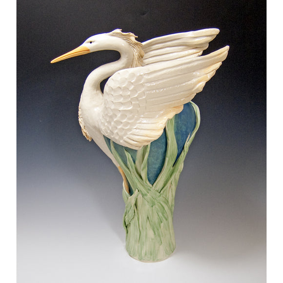 Preying Heron Vase by Bonnie Belt Ceramics Hand-Thrown Hand-Built Stoneware Artistic Artisan Designer Pottery Vases