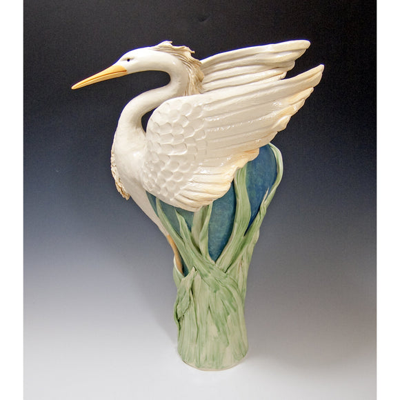 Preying Heron Vase by Bonnie Belt Ceramics Hand-Thrown Hand-Built Stoneware Artistic Artisan Designer Pottery Vases