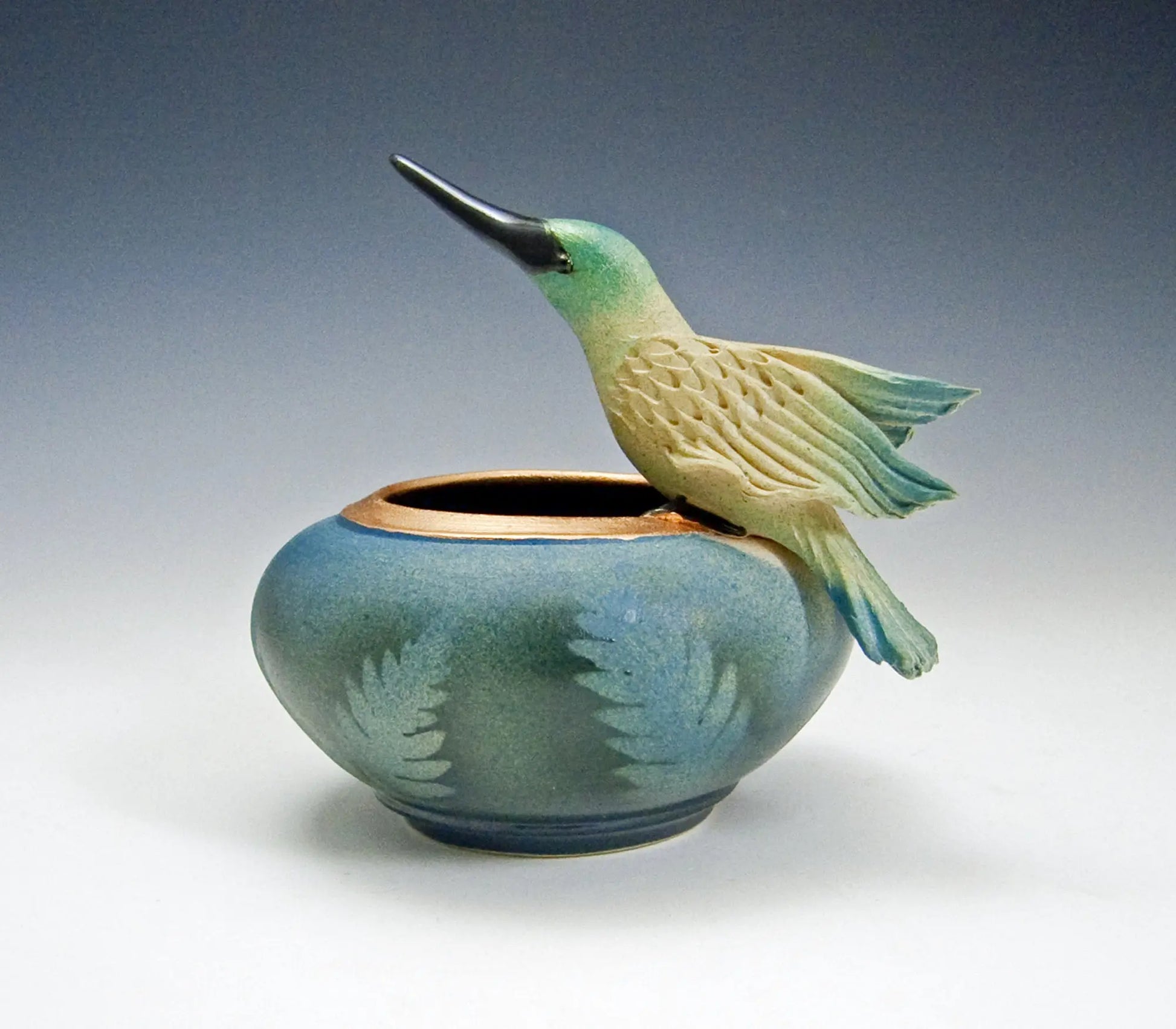 Resting Humming Bird Bowl by Bonnie Belt Ceramics Hand-Thrown Hand-Built Stoneware Artistic Artisan Designer Pottery Bowls