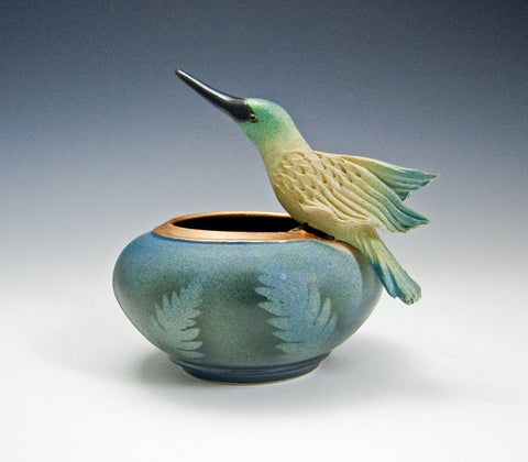 Resting Humming Bird Bowl by Bonnie Belt Ceramics Hand-Thrown Hand-Built Stoneware Artistic Artisan Designer Pottery Bowls