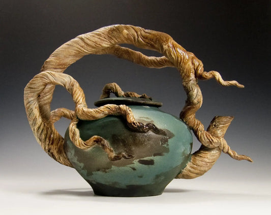 Bonnie Belt Ceramics Hand-Thrown Hand-Built Stoneware Arching Branch Teapot with Cup Artistic Artisan Designer Pottery Teapots