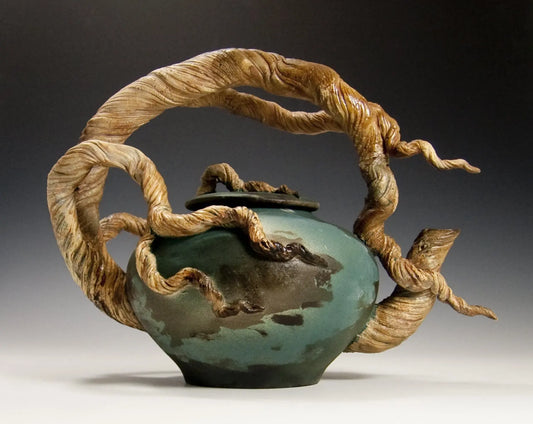 Bonnie Belt Ceramics Hand-Thrown Hand-Built Stoneware Arching Branch Teapot with Cup Artistic Artisan Designer Pottery Teapots