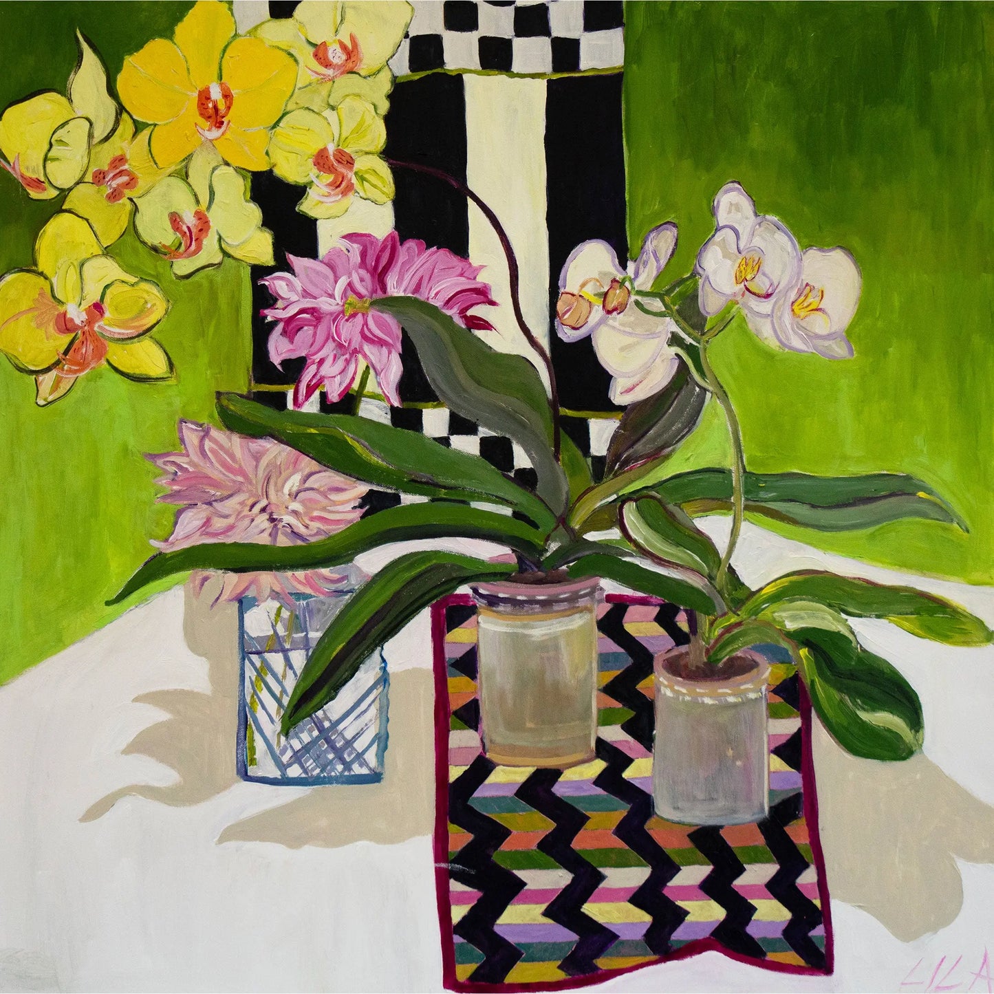 Orchids Dahias Pattern Painting and Archival Giclee Prints