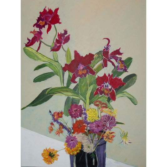Orchids and Zinnias Painting and Archival Giclee Prints