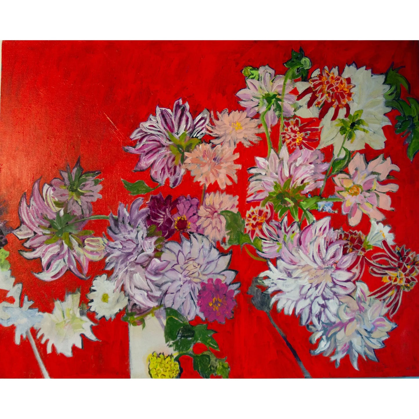 Dahlias in Red Painting and Archiva Giclee Prints