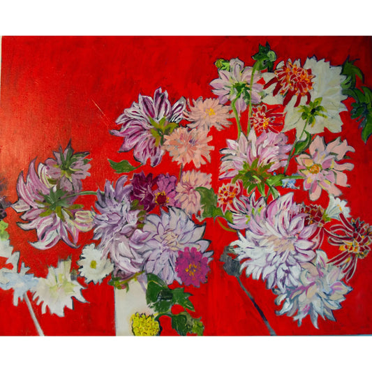 Dahlias in Red Painting and Archiva Giclee Prints