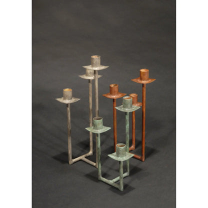 David Bowman Triple Rod Candelabra shown in Silver, Blue Green, Brownm