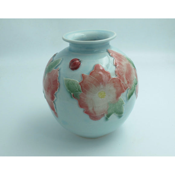 Dorothy Bassett of White Dog Porcelain Eight-inch Wild Rose Vase Artistic Artisan Designer Functional Pottery