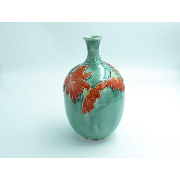 Dorothy Bassett of White Dog Porcelain Nine-inch Falling Red Blossom Vase Artistic Artisan Designer Functional Pottery
