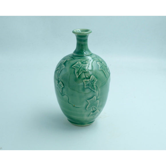 Dorothy Bassett of White Dog Porcelain Seven-inch Celadon Ivy Vase Artistic Artisan Designer Functional Pottery