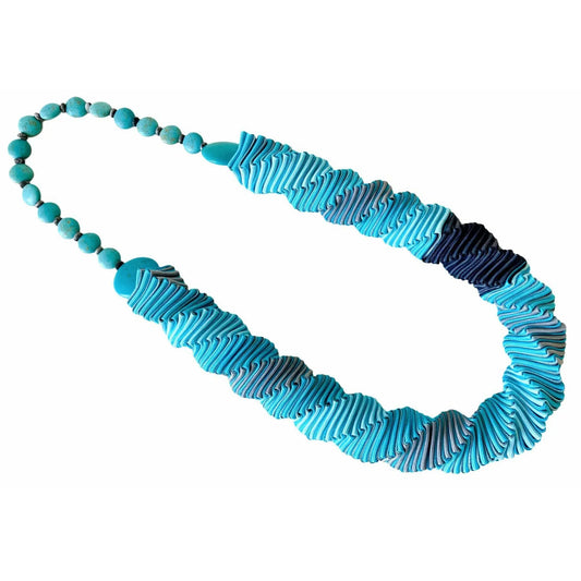 Ellen Sue Gordon blue, silvery gray, and charcoal Banded Glacier Necklace with magnetite, map jasper, and crystal accents